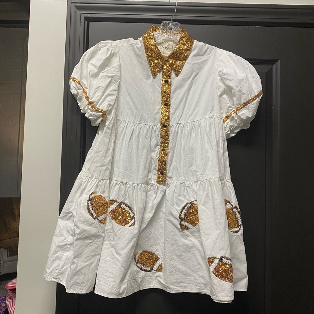 Fawn white tiered sequin and football dress